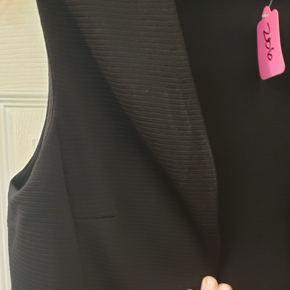 The Collection, black open front, textured, long sleeveless vest cardigan, LG - Picture 7 of 16